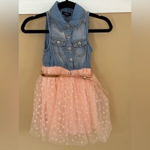 Nordstrom Zunie Kids Denim and Pink Star Tulle Dress with Cute Rose Gold Belt